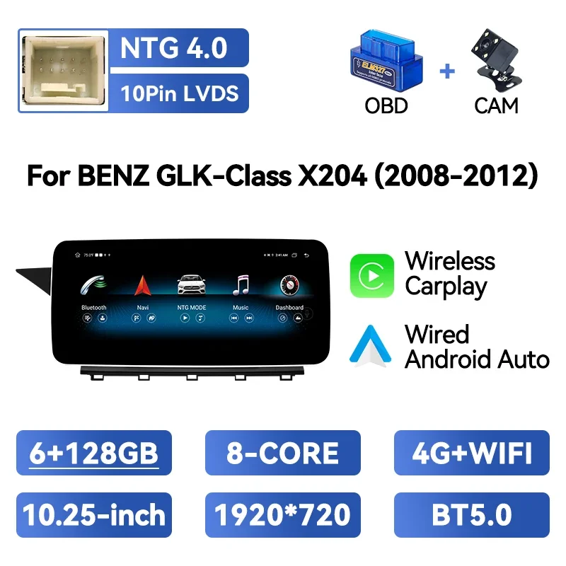 Draadloze Carplay Autoradio Multimedia Speler Voor Mercedes Benz GLK Klasse X204 2008-2015 Android 14 8 Core Stereo auto Navigatie