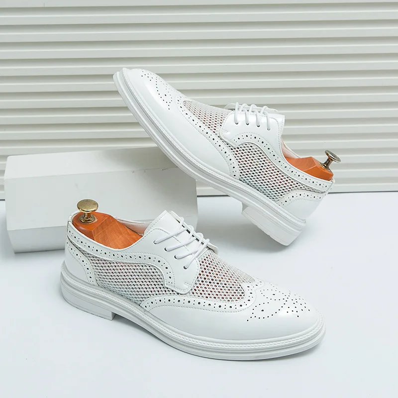 Men's Casual Breathable Leather Shoes Summer Hollow Carved Leather Sandals Business Formal Leather Shoes Casual Trendy Shoes New
