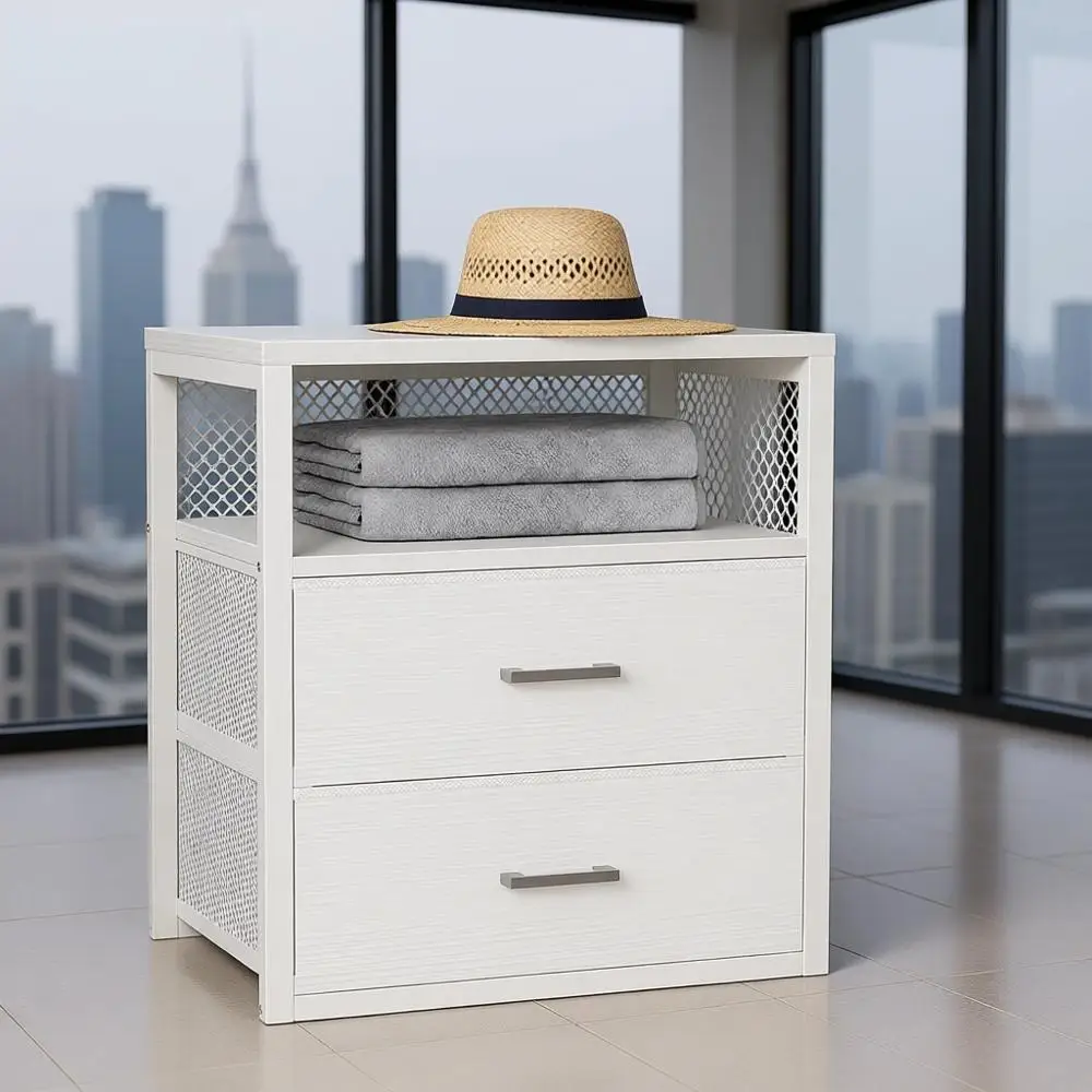 White Fabric 2-Drawer Small Dresser or Closet Organizer for Bedroom and Dorm Storage