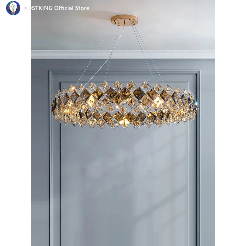 

Dimmable LED Square K9 Crystal Gold Silver Black Hardware 2025 Chandelier Hanging Lamp Round Linear For Dining Room