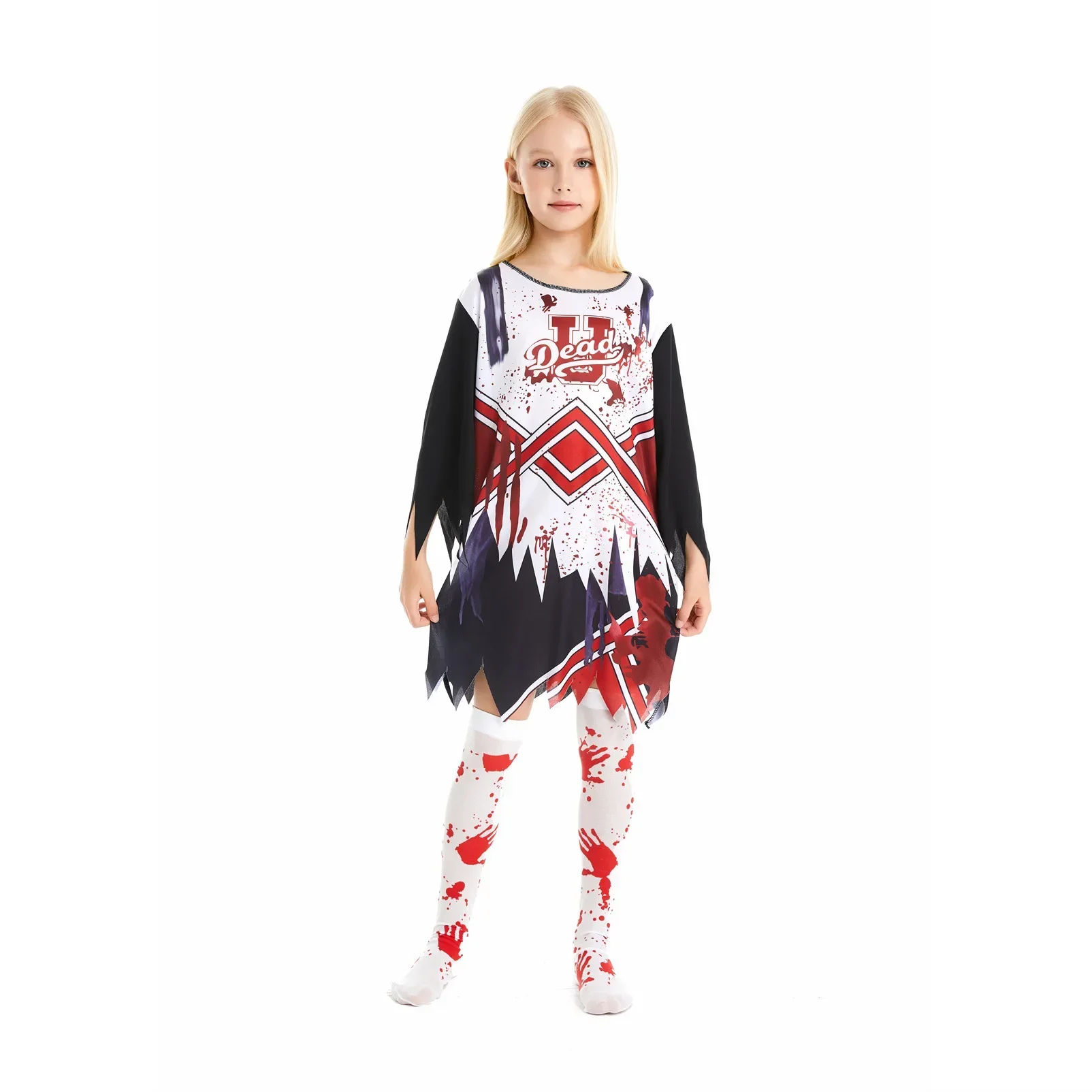 2025halloweenKind Halloween Carnaval Cosplay Kid Eng Zombie Kostuum Meisje Eng Bloedige Cheerleader Coparty Easter Purim Fancy