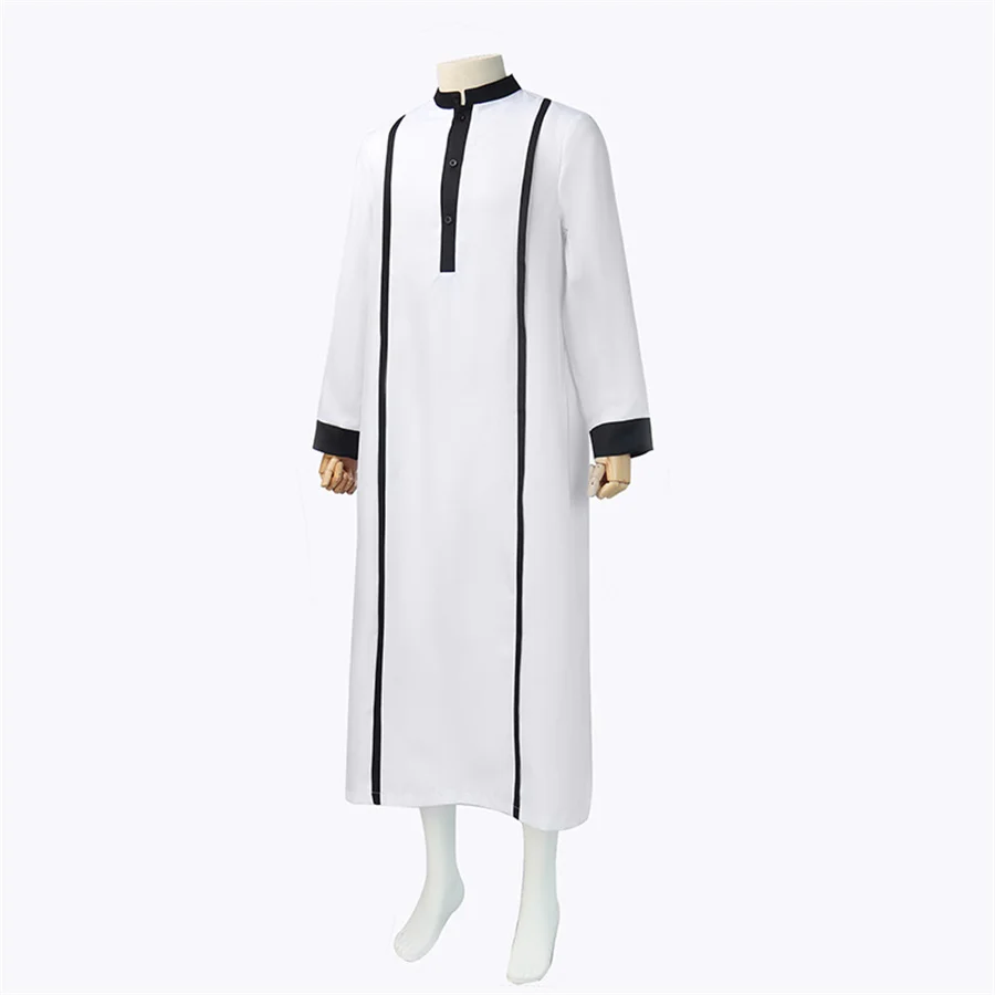 Bata musulmana árabe blanca para hombre, Jubba Thobe, manga larga, Abaya Islámica de Pakistán, caftán para hombre, cuello levantado, ropa suelta, 5XL
