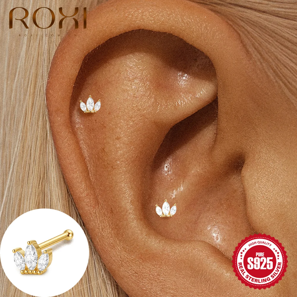 ROXI 1 Stück 925er Sterlingsilber Herz-Kronen-Kürbis-Zweig-Form Flacher Nasenpiercing-Ohrring für Damen
