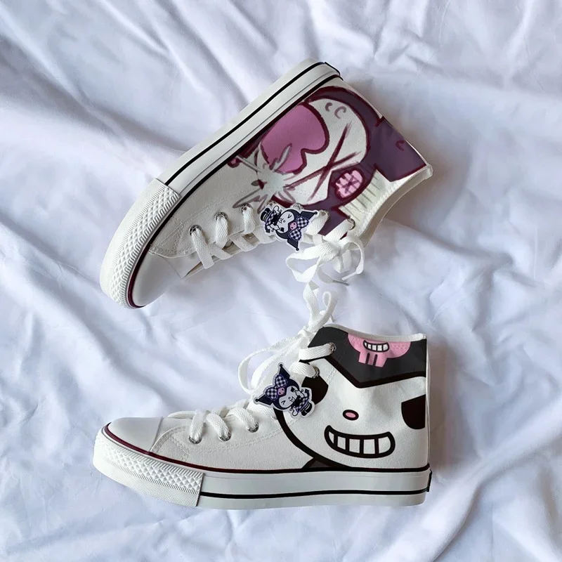 Spring Autumn Kuromi Print New Soft Girl High-top Canvas Shoes Girl Heart Graffiti Hand-painted Cute Fairy Canvas Shoes Women