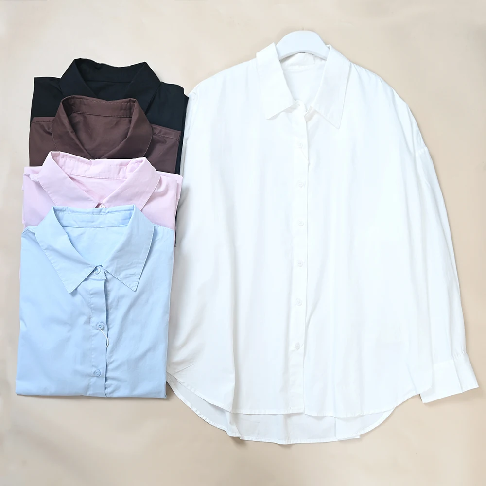 

Новая женская модная универсальная хлопковая рубашка с длинным рукавом, простой стиль, отложной воротник, удобная, дышащая, летняя рубашка