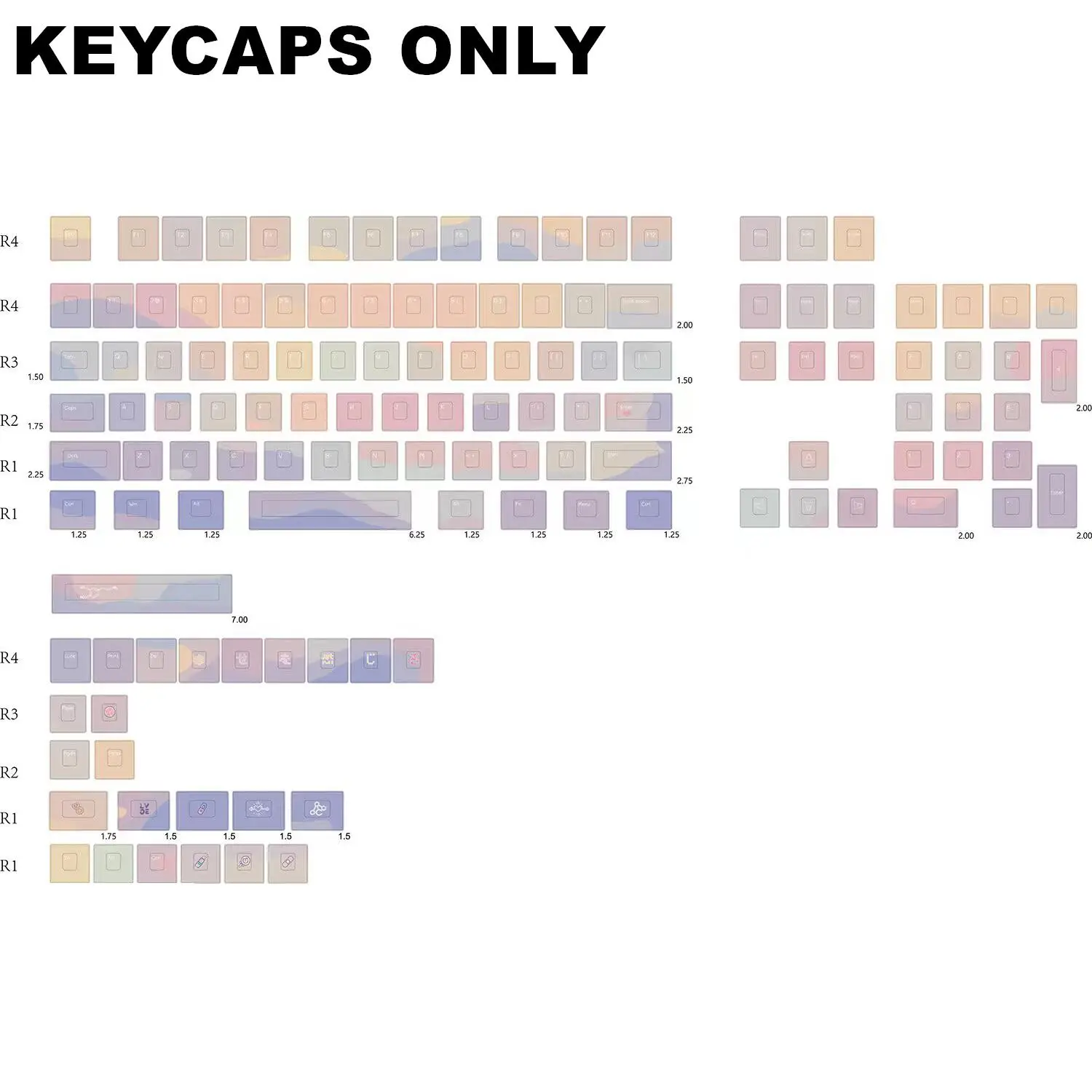 Imagem -02 - Dopamina Keycaps Conjunto para Kit de Teclado Mecânico Ice Tea Pbt Cereja mx Gateron Switch Sublimada-corante 129 Chaves