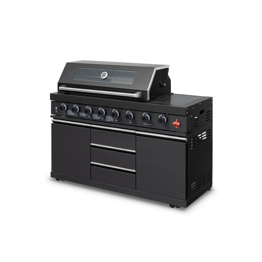 Premium Modern Luxurious Matte Black Stainless Steel High-quality Barbecue Grill Storage Function 8 Burners For Outdoor Kitchen