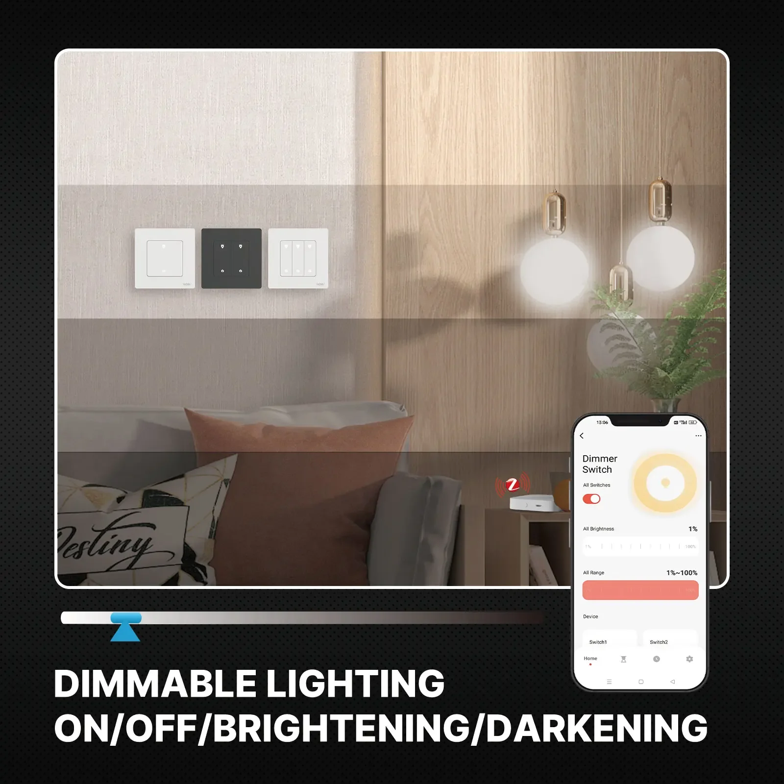 MOES Star Ring Series ZigBee Smart Dimmer Switch for Light Dimming Smart Life APP Work with Alexa Google Home Dimmable 1-3Gang