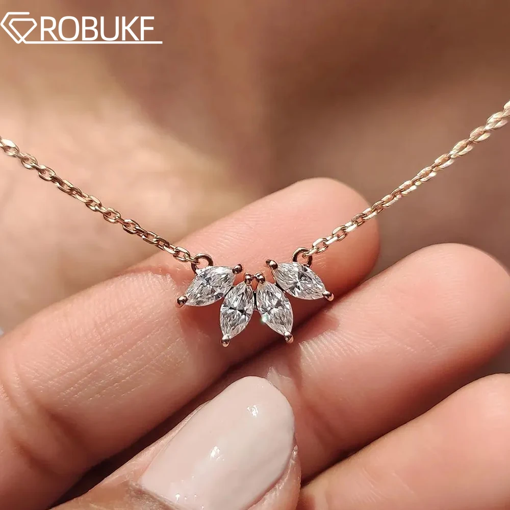 

Ожерелье с подвеской из муассанита огранки маркизы 1,2 cttw для женщин, 4 камня, кластер маркизы S295, серебро, ювелирные изделия с покрытием из розового золота 18 карат