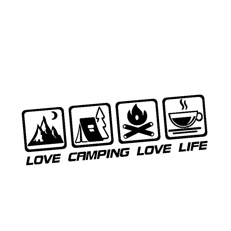 LOVE CAMPING LOVE LIFE Camping Car Stickers Wilderness Campfire Adventure Motorcycle Body Decoration Stickers Coffee Waterproof