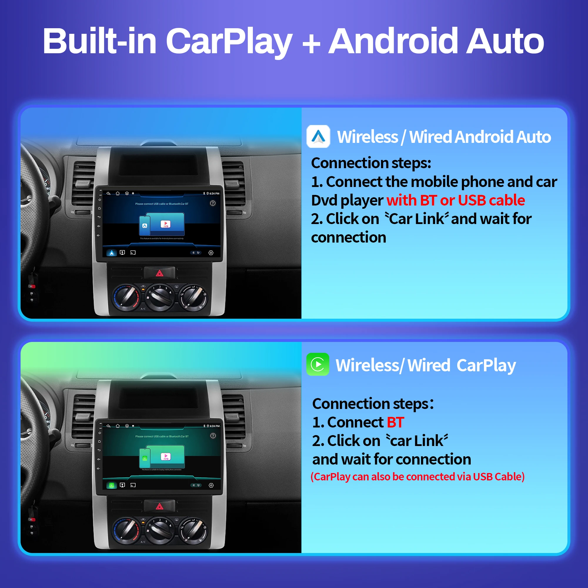 

Android 14 Radio Car Multimedia Player Touch 2K QLED Screen For Jeep Compass MK Patriot 2006-2010 Wireless BT CarPlay