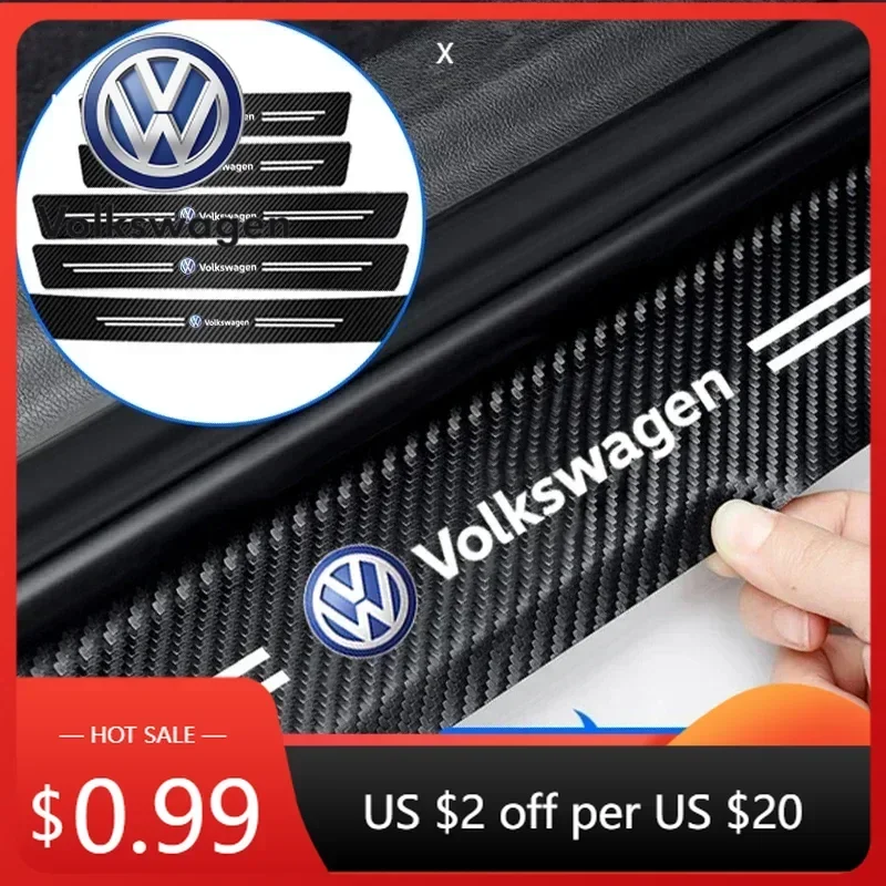 

For VW Car Door Carbon Fiber Sill Protector Stickers For Volkswagen GTD Tiguan Passat Golf Polo Touareg Magotan Touran Beetle