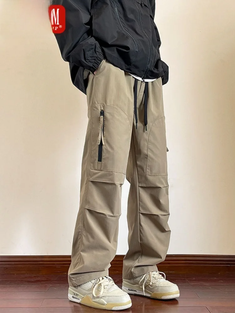 

Faionable Straight Leg Workwear Pants for Men High Street Sle Casual High Rise Long Trousers Early Autumn Breathable Poly...