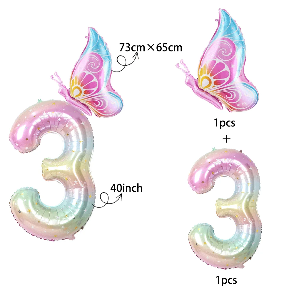 40 Cal kolorowe balon w kształcie cyfry gradientowe 0-9 cyfra folia balon z helem motyl dziewczynka dekoracje na przyjęcie urodzinowe Baby Shower
