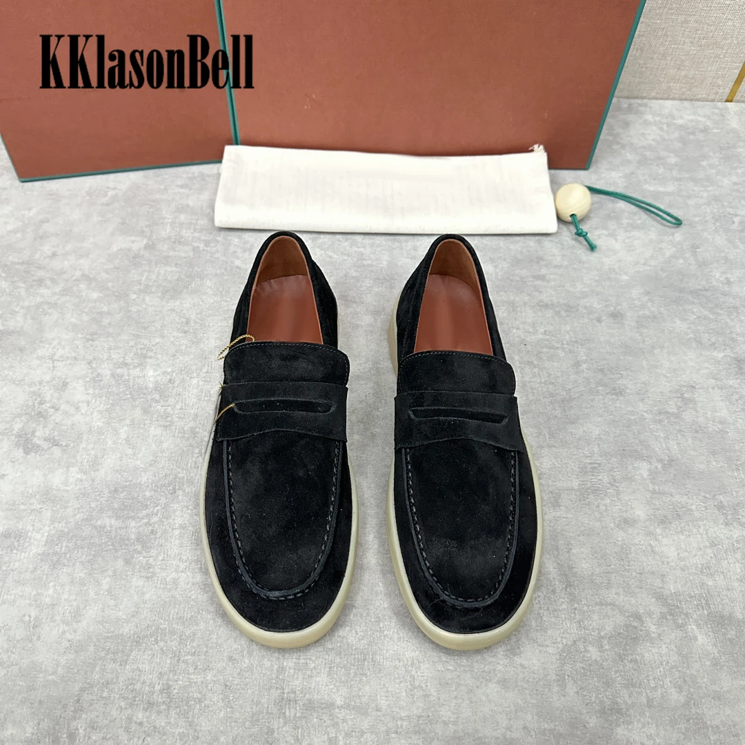 11.18 KKlasonBell Men\'s Cow Suede / Genuine Leather Loafers Fashion Simple Sewing Slip-On Casual Shoes