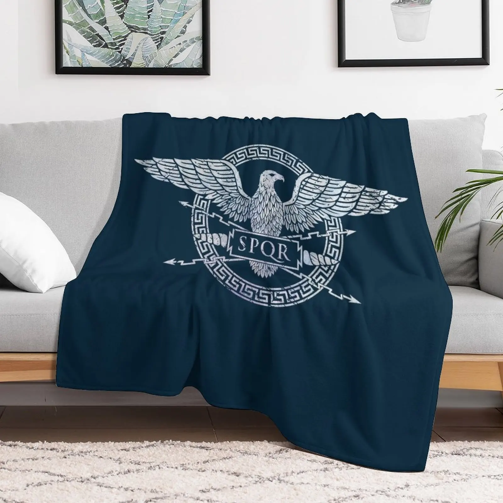 SPQR Roman Empire Eagle Emblem - Vintage White Throw Blanket Summer Cool Breathable Blanket for Sleeping