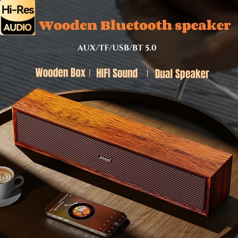 

HIFI Audience Bluetooth Speakers Wooden Wireless Subwooofer Desktop Computer TV Soundbar Portable Sound Column Music Box TF/AUX