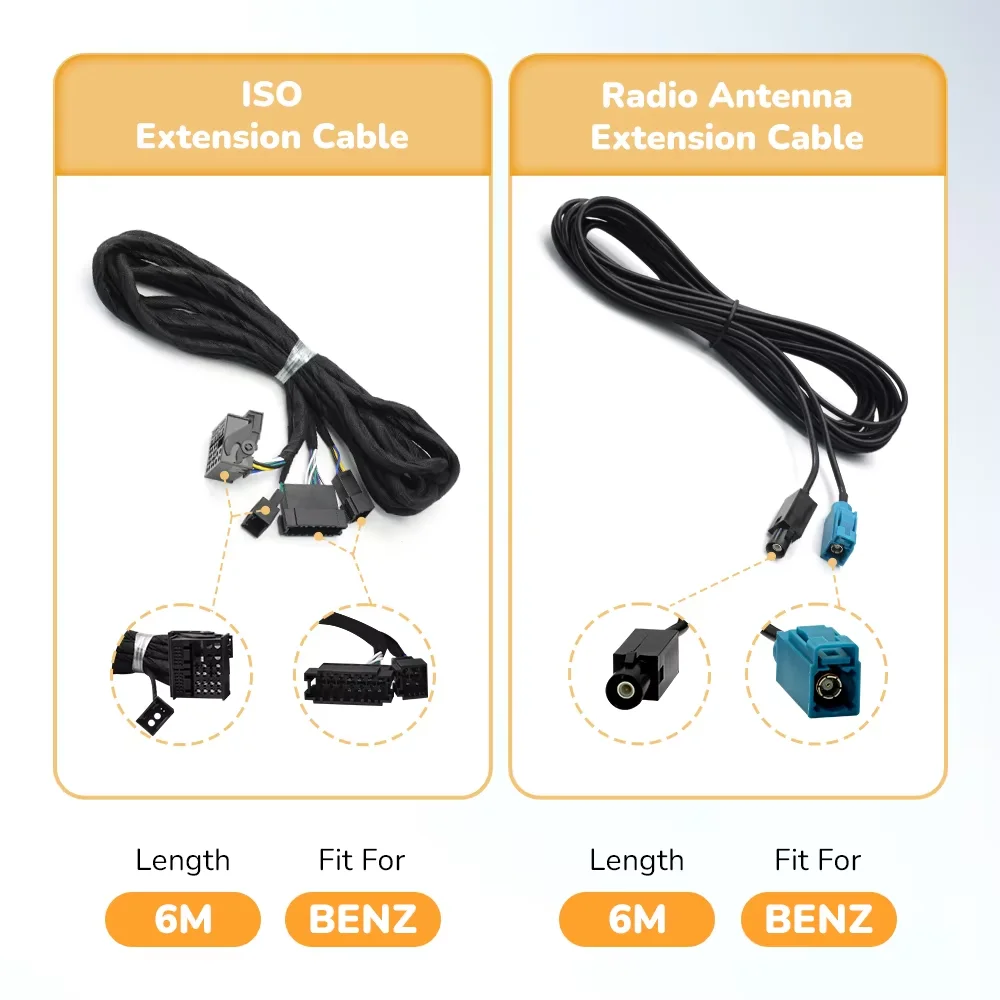 SMOONAVI Universal Extension Power Lead Cable 6 Meter Extra lead For OEM Mercedes-Benz W211 W209 W219 W215 W220 W463 2Din 1Din
