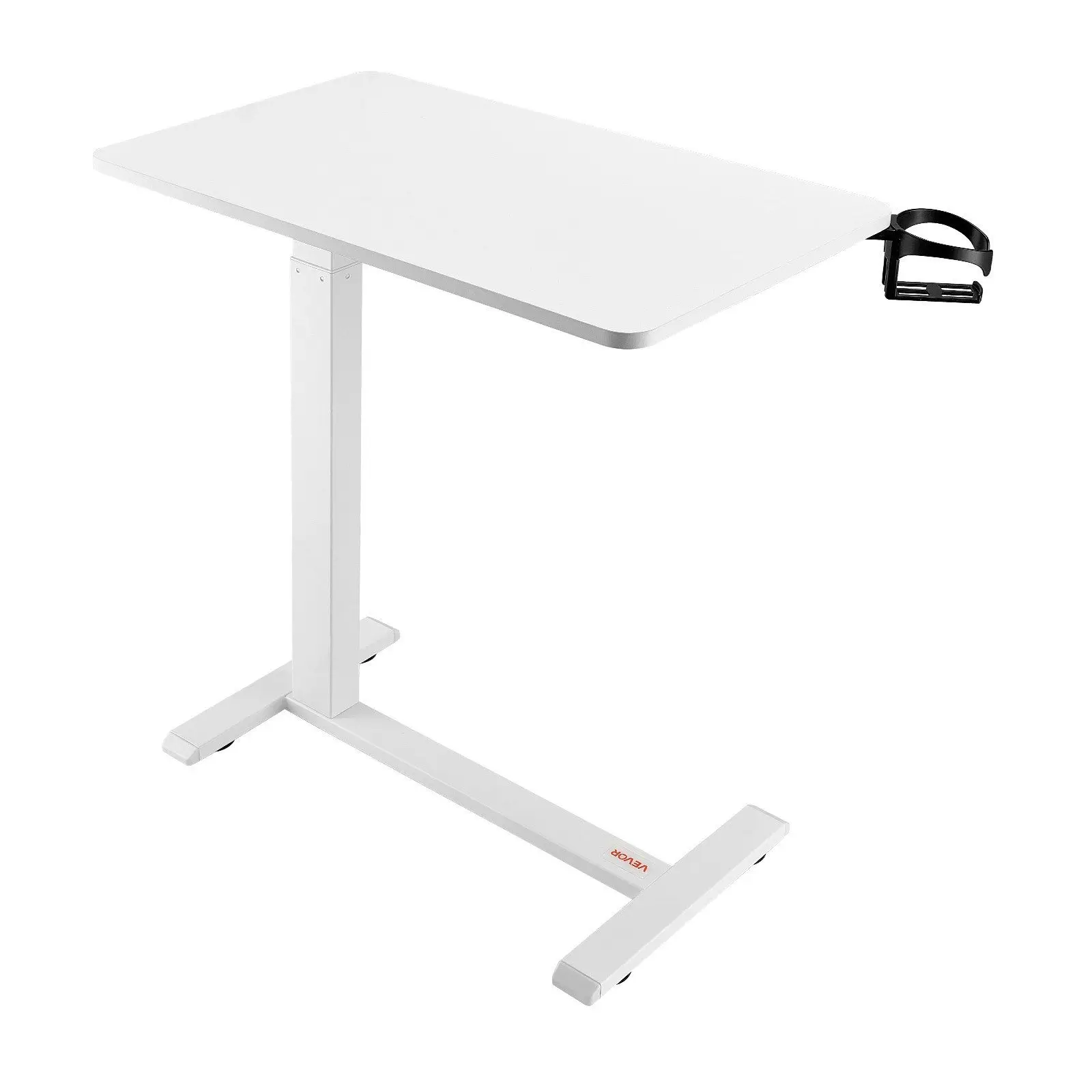 

Adjustable Overbed Table – 4-Wheel Mobile Laptop Desk with Cup Holder, White Particleboard for Home/Office