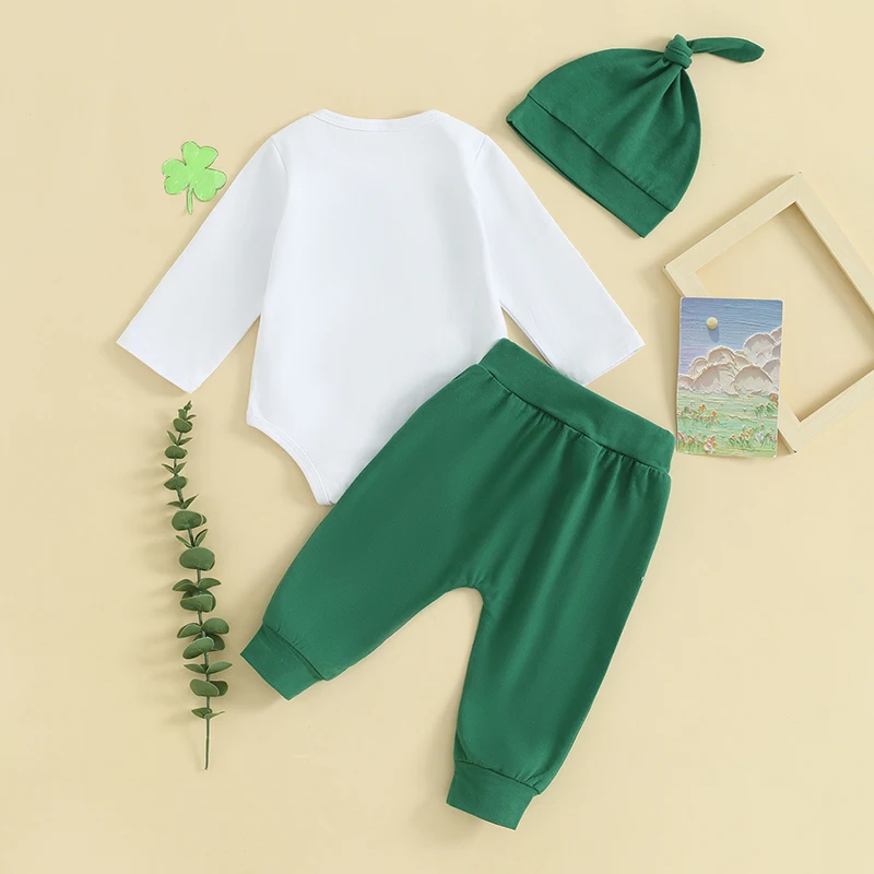 Newborn St Pattys Day Outfit Baby Boy  Romper Pants Hat Infant Clothes Set My First St Patricks Day Outfits