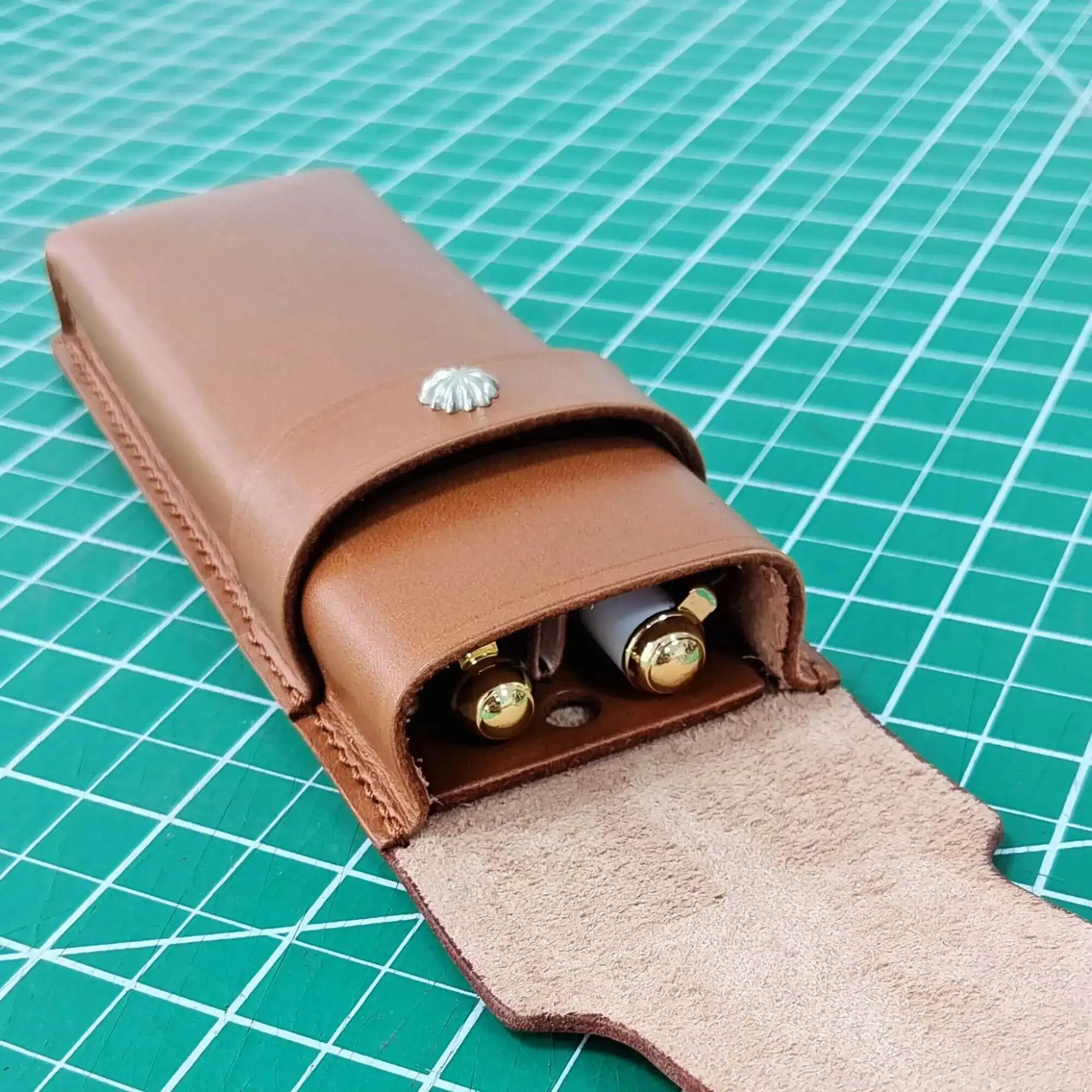 Handmade Genuine Leather Pen Case , Vegetable Tanned Head Layer Cowhide Double Pen Holder, Pen Bag, Pen Pouch
