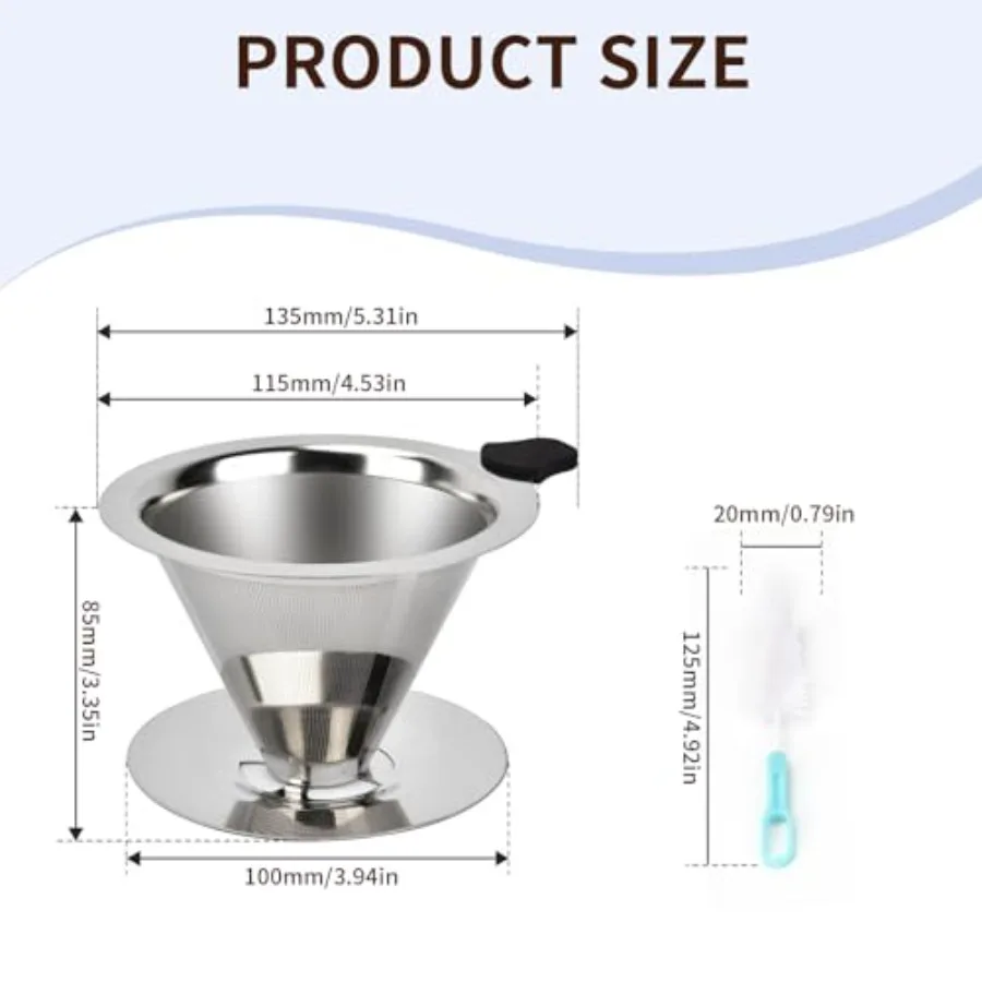 Stainless Steel Pour Over Coffee Dripper, Reusable Fine Mesh Filter for 1-2 Cups, Paperless Coffee Maker for Home, Travel, Camp view 2