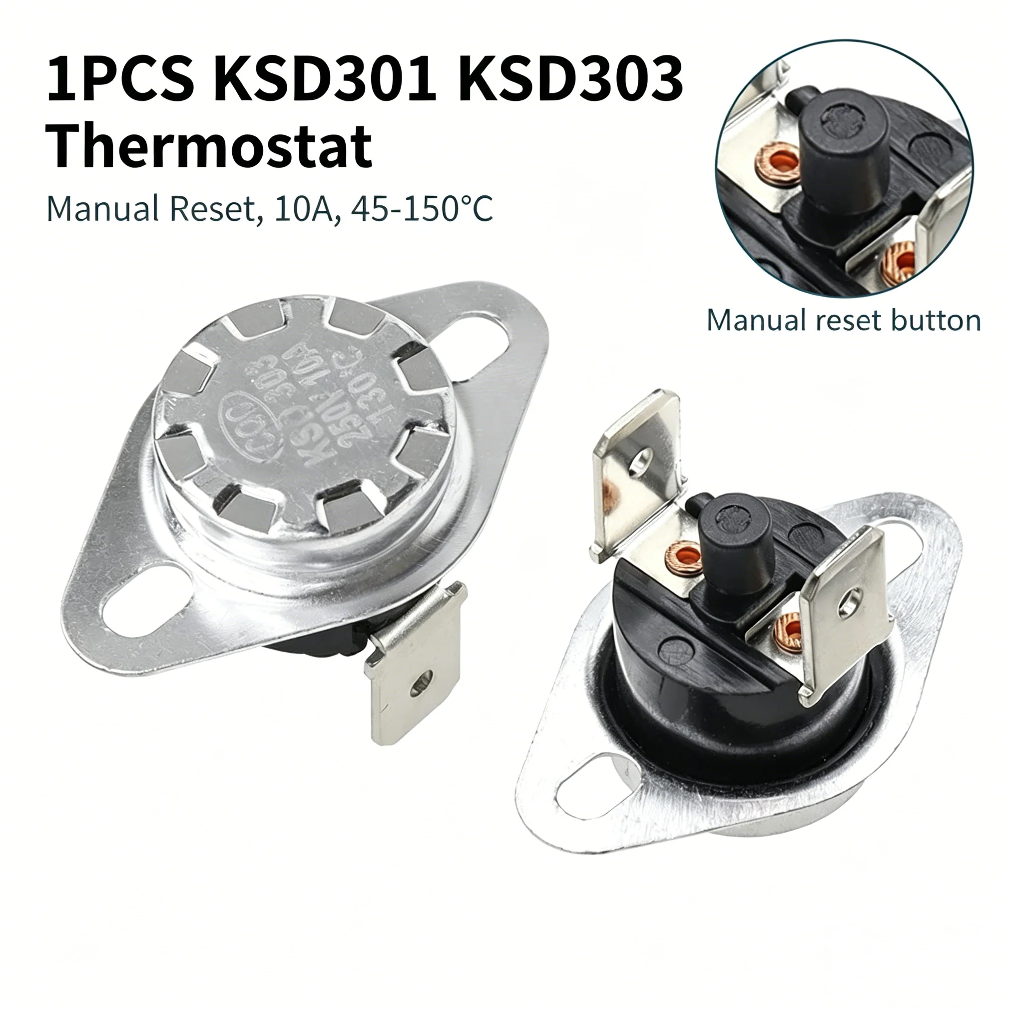 Termostato de Reset Manual KSD301 KSD303 10A 45~150°C (1/5 Peças) - Interruptor de Temperatura Normalmente Fechado para Controle de Temperatura
