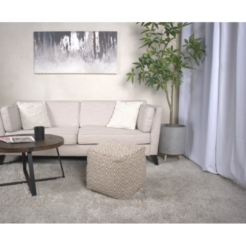 

Amuleto Hand Crafted Cotton Pouf, Beige and Yellow