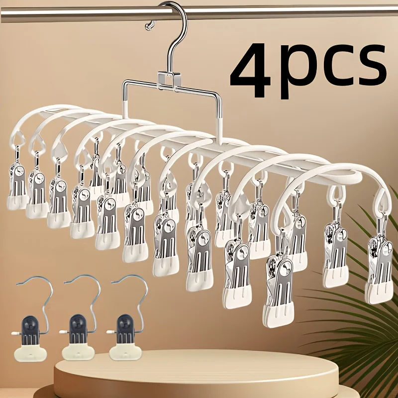 Stainless Steel Clip-On Clothes Drying Rack Set, Including 1 Multi-tier Drying Rack (with 20 Non-slip Clips) + 3 Hook Clips