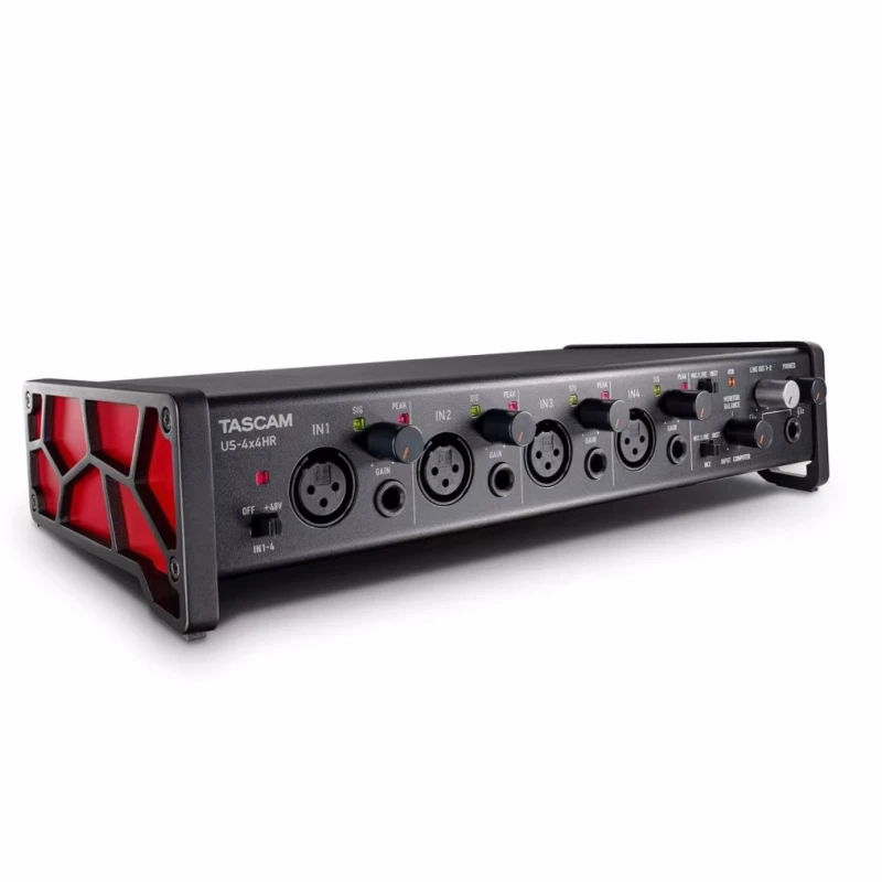 TASCAM Professional USB audio/MIDI interface with 4 mic/line inputs and a USB-C port for multi-track recording us-4x4HR