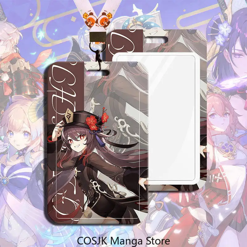 

Anime Genshin Impact Cute Character Card Holder with Keychain Pendant for Student ID Bus Card Cartoon Version Protective Case