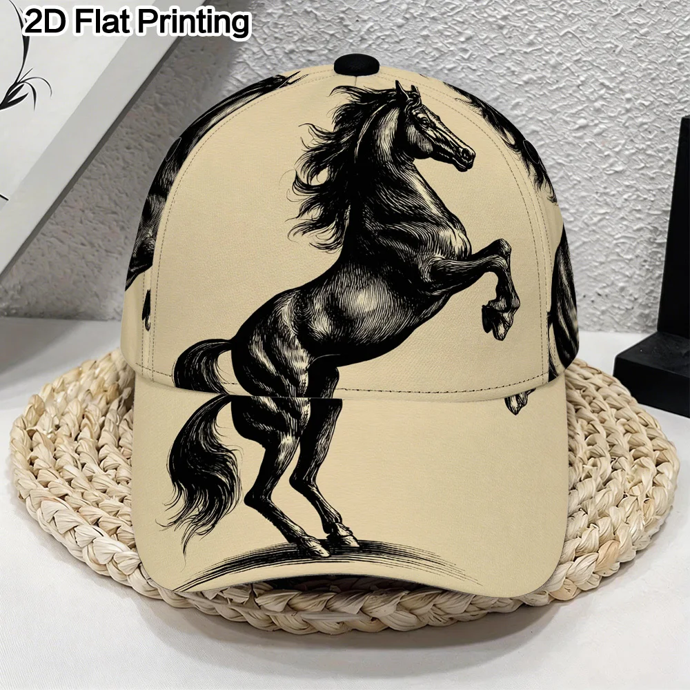 Rearing Black Horse Printed Baseball Cap Lightweight Snap-On Duckbill Cap Great for Travel Shopping Valentine's Day