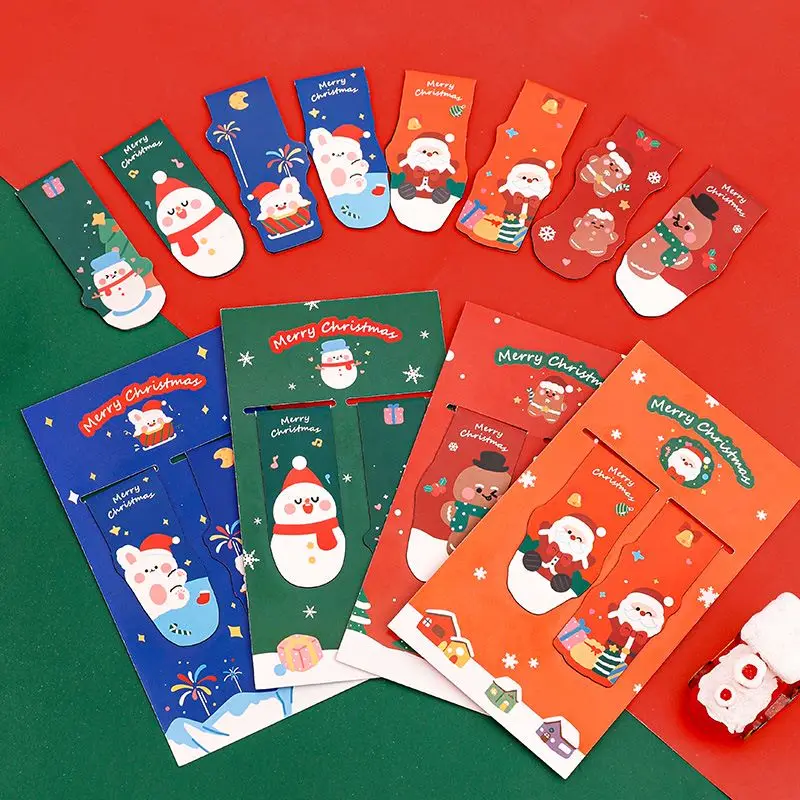 8PCS/set kawaii Christmas Magnetic Bookmarks Cartoon Snowman Gingerbread Santa Children Festive Gifts School Bookmark for Book