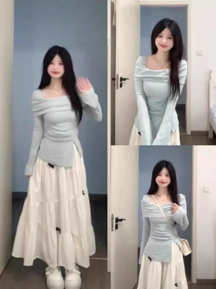 Early Autumn Women's Long Dress Set Korean Style Complete Outfit Petite Size Fashionable Ensemble Polyester Long Sleeve round...