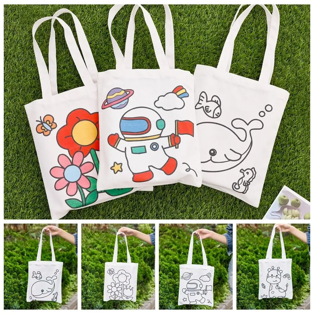 Sac fourre-tout en toile graffiti bricolage réutilisable, sac de peinture durable, sac de dessin animé épaissi, grande capacité, école primaire