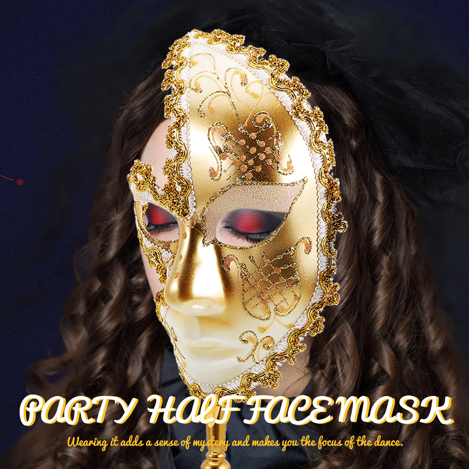

Half Face For Women Girls Venetian Masquerade Mask On Stick Party Costume Halloween Carnival Festival Decoration Role Play