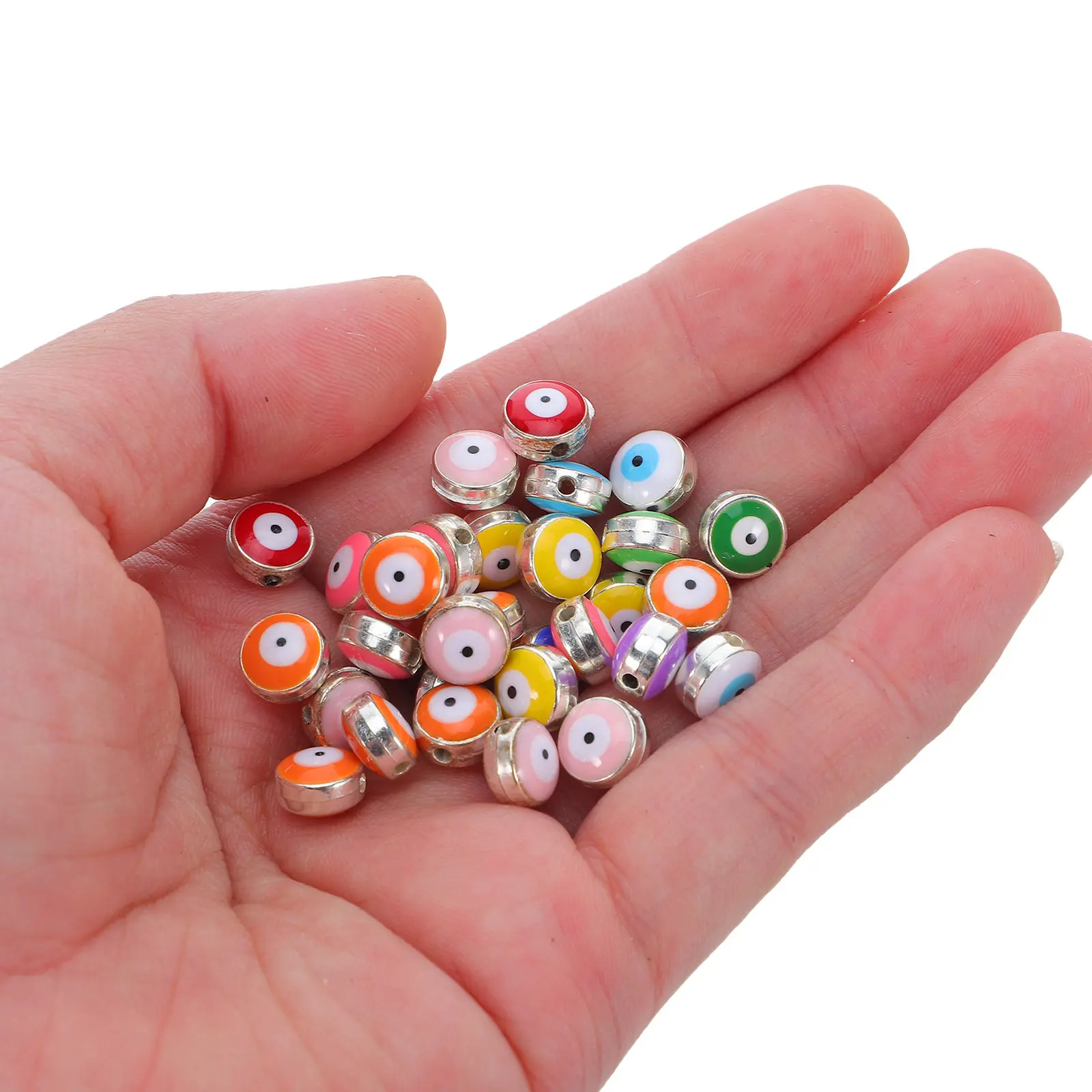 

60Pcs Evil Eye Beads Resin Flat Round Charms Loose Spacer Beads for Jewelry Making Bracelets Necklaces Earrings Keychains DIY