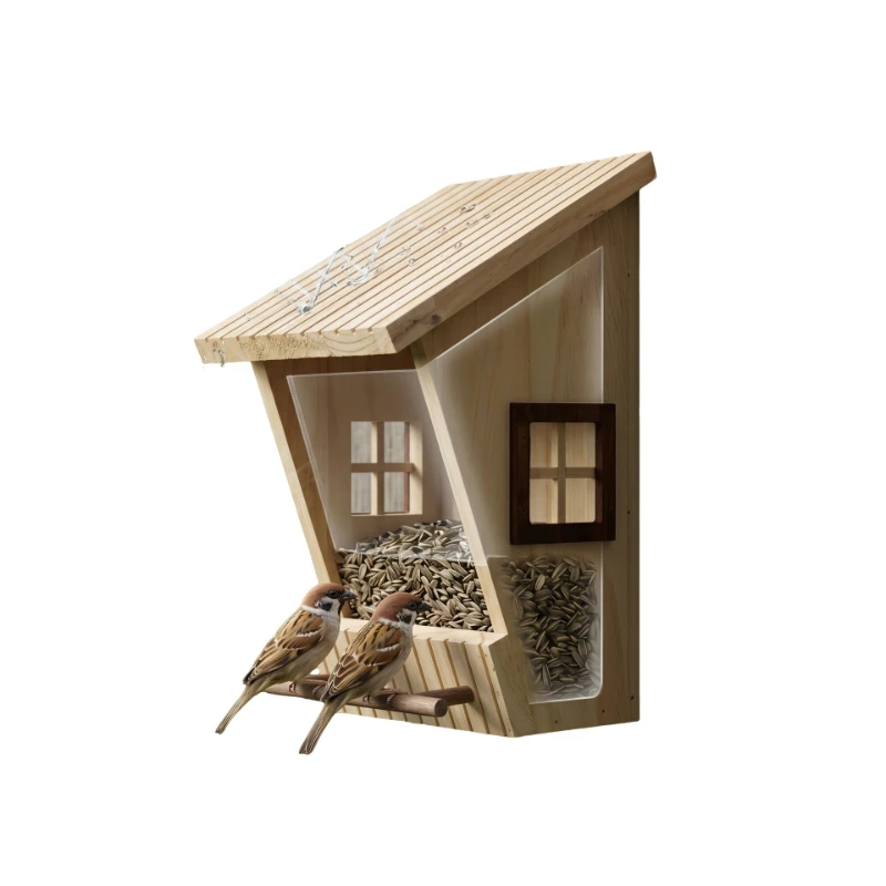 Mangeoire à oiseaux en bois en forme de maison, station d'alimentation pour oiseaux suspendue en ext