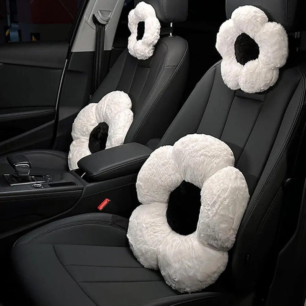 

4 Pack Plush Flower Car Headrest Pillow and Lumbar Support Pillow Soft Comfortable Car Headrest Pillow Cute Car Accessories f