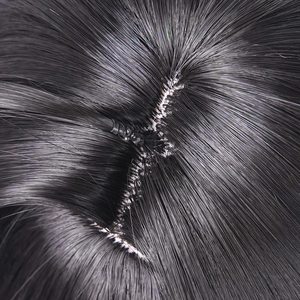Picture 6: Black Synthetic Long Straight Wigs with Bangs Anime Game Cosplay Fluffy Heat Resistant Wig for Daily Party