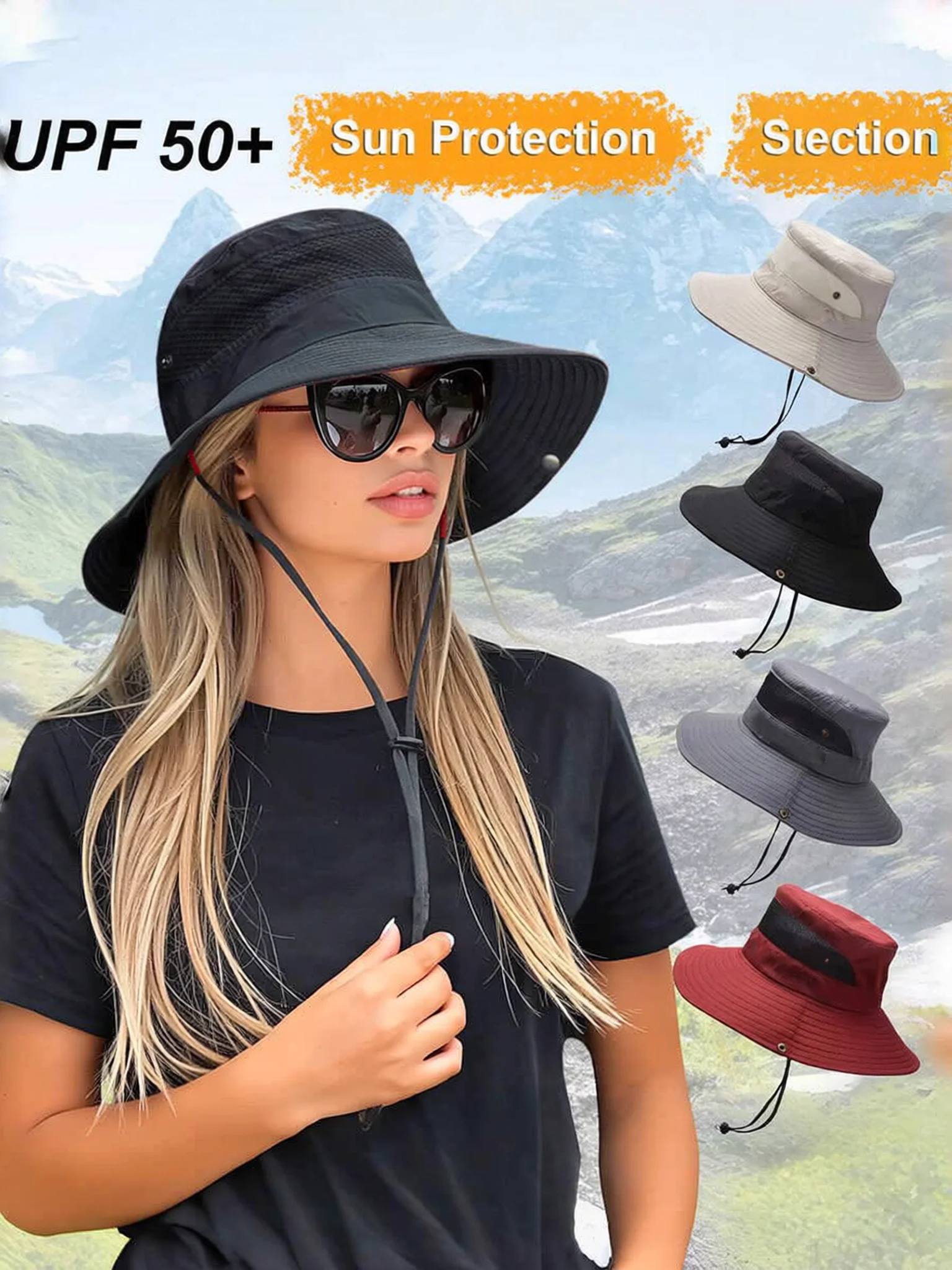1pc Women's Bucket Hat, Foldable Wide Brim Sun Hat For Beach, Casual Outdoor Breathable UV Protection