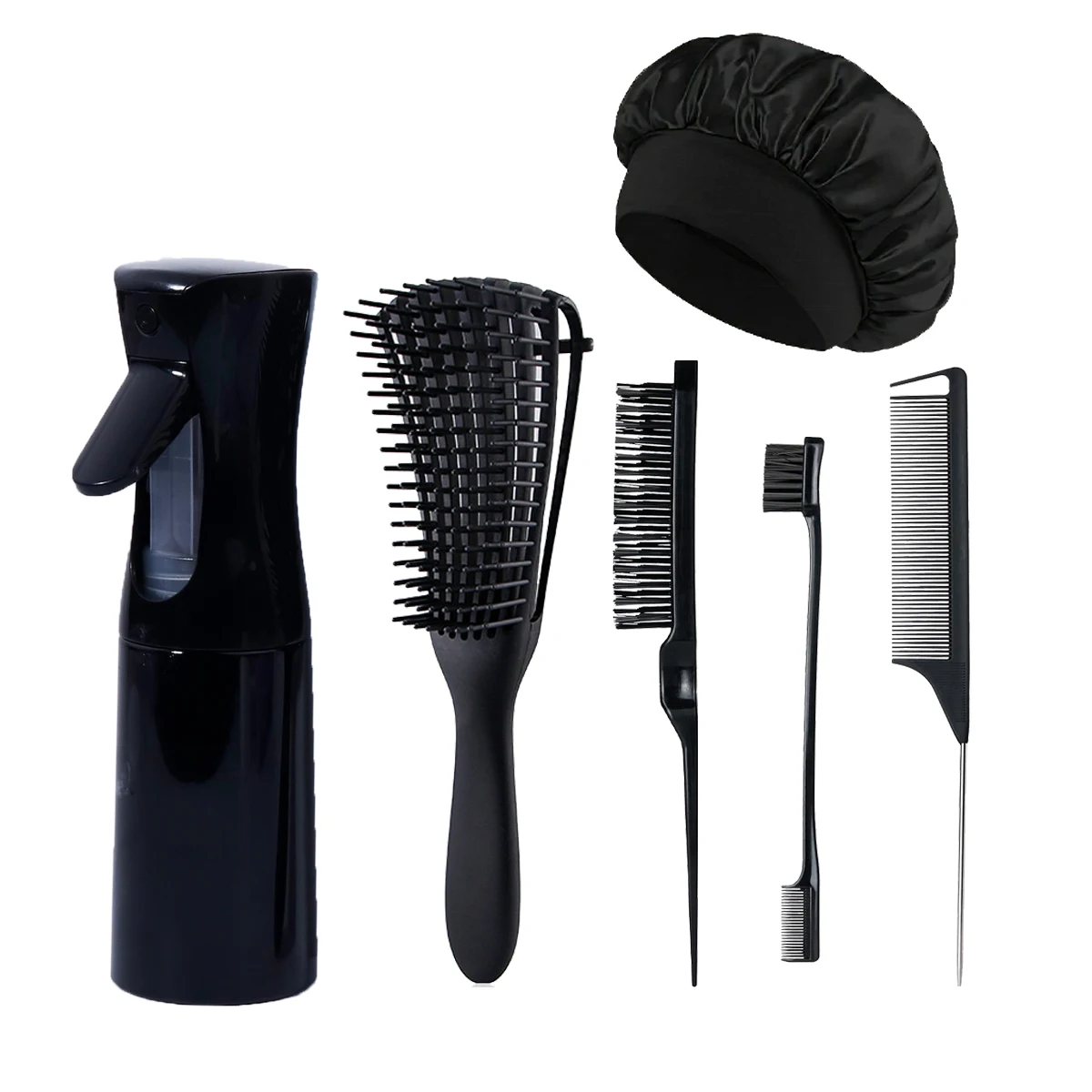 6pcs hairdressing comb tool set, hair anti knot brush and comb, with spray bottle and sleeping cap, Special for real hair wigs