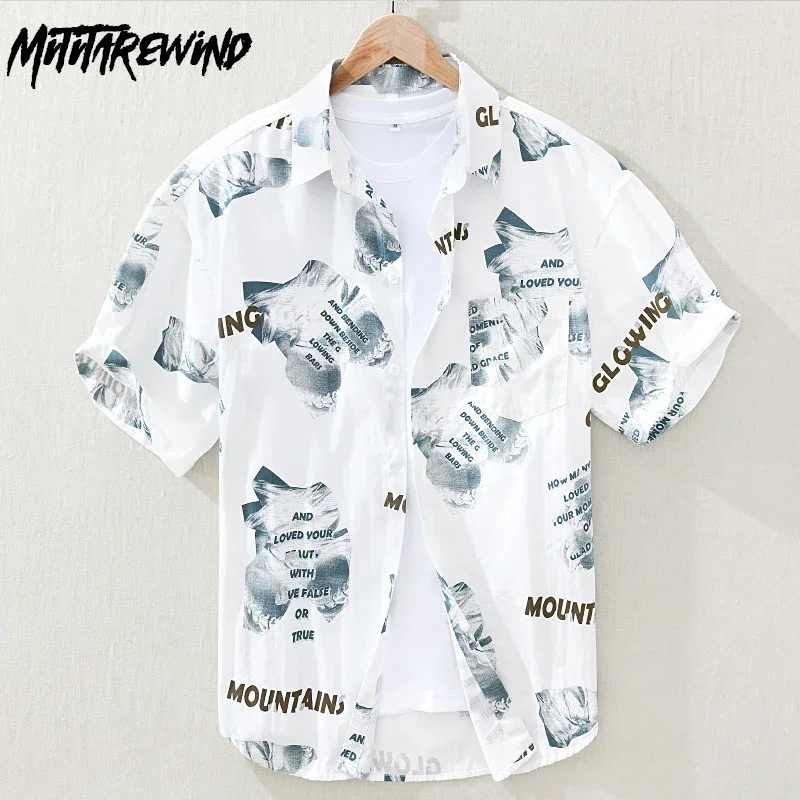 

Summer Fashion Short Sleeve Mens Shirts Boys Streetwear Men Printed Shirt with Pocket Lapel 100% Cotton Top Loose Casual Shirts