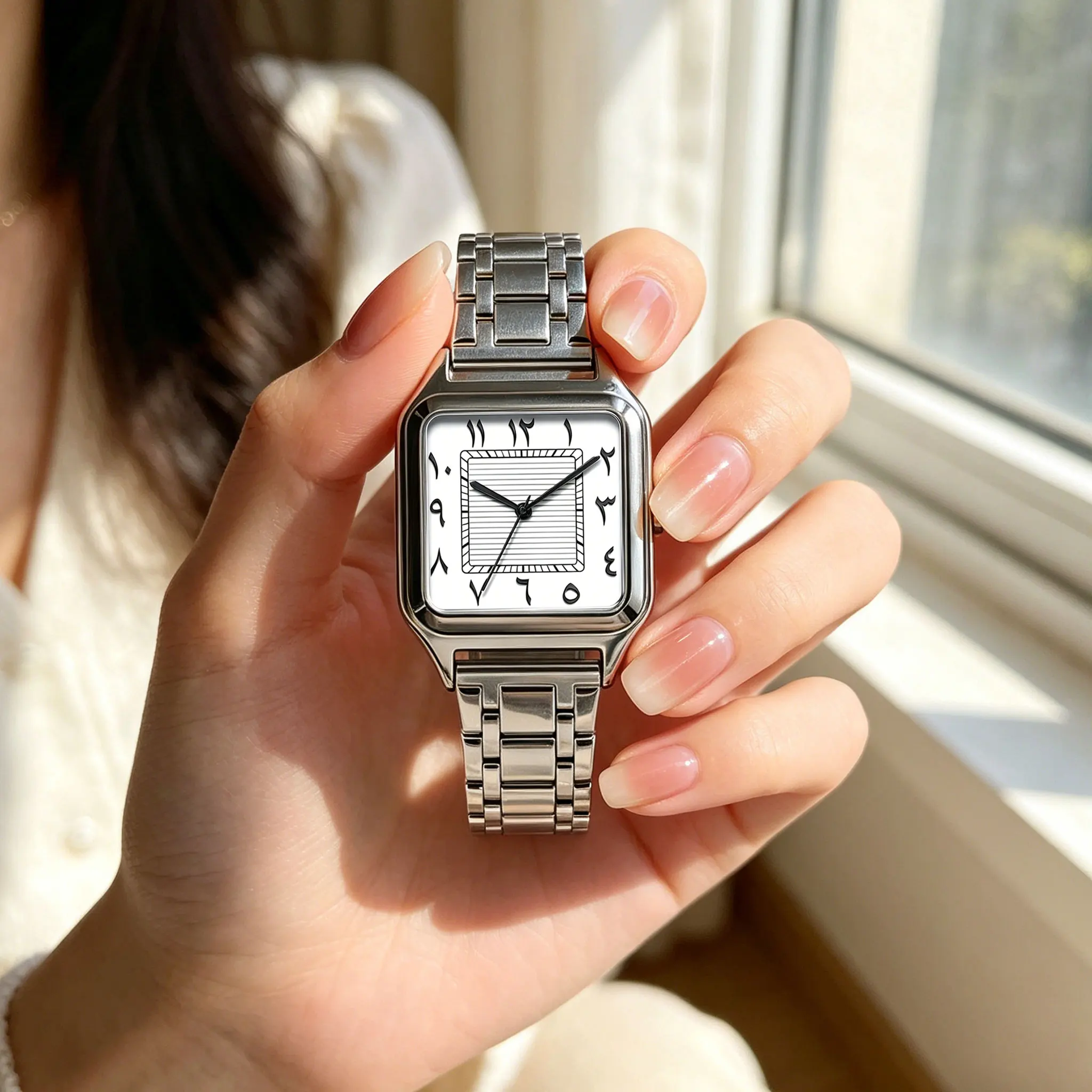 Ladies' Square Luxury Watch, Arabic Text on the Large Dial, 30-Meter Water Resistance, Elegant Design, Stainless Steel Strap, Wa - view 3