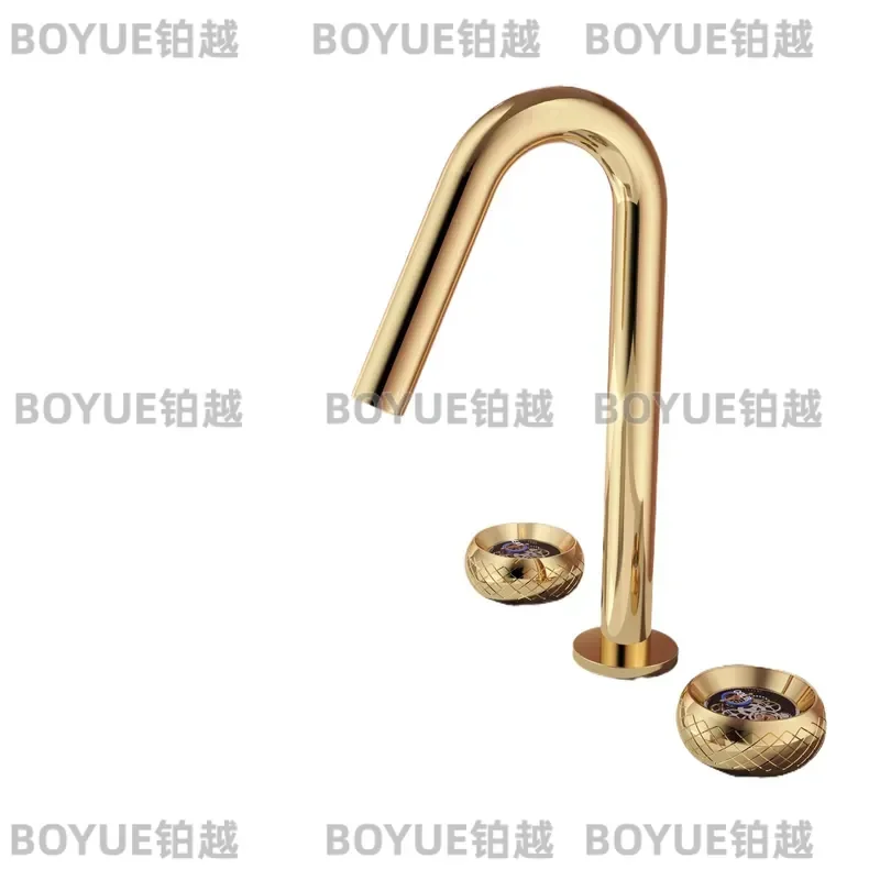 Gunmetal Gray Brass Bathroom Faucet 3 Hole Split Design Cold Hot Water Mixer Tap for Washbasin Sink Splash Proof Modern