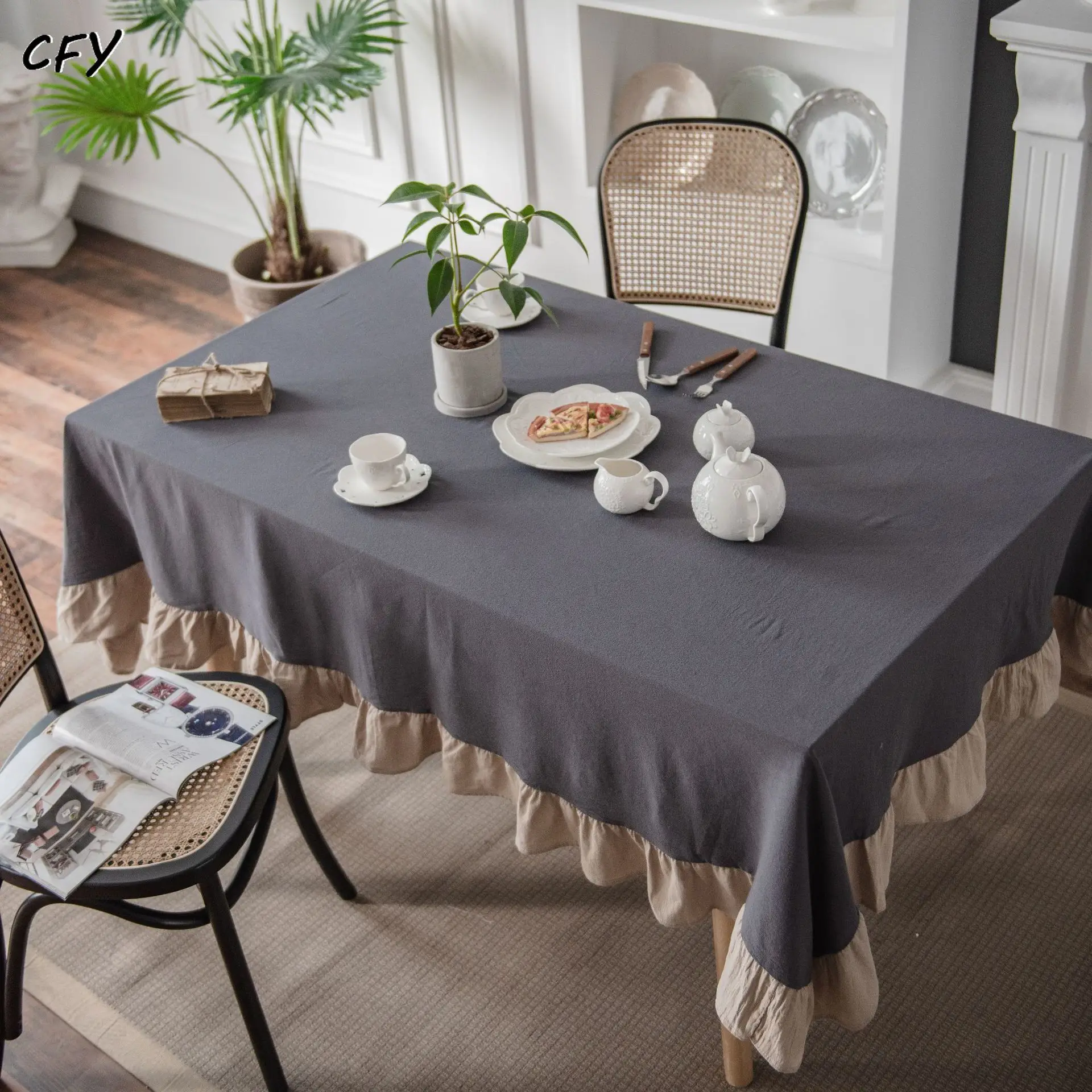 

Cotton Linen American Ruffled Gray Tablecloth Rectangular Table Cloth Kitchen Table Map Towel Tablecloth Christmas Decoration