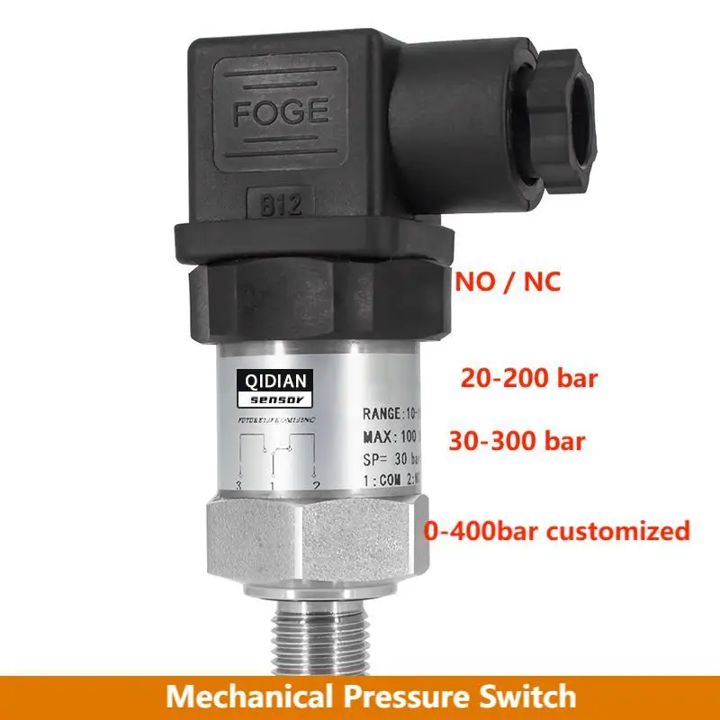 Mechanical Adjustable Pressure Switch 10-100bar 5-50bar Standard Stainless Steel Diaphragm Piston Pressure Control for Oil Water