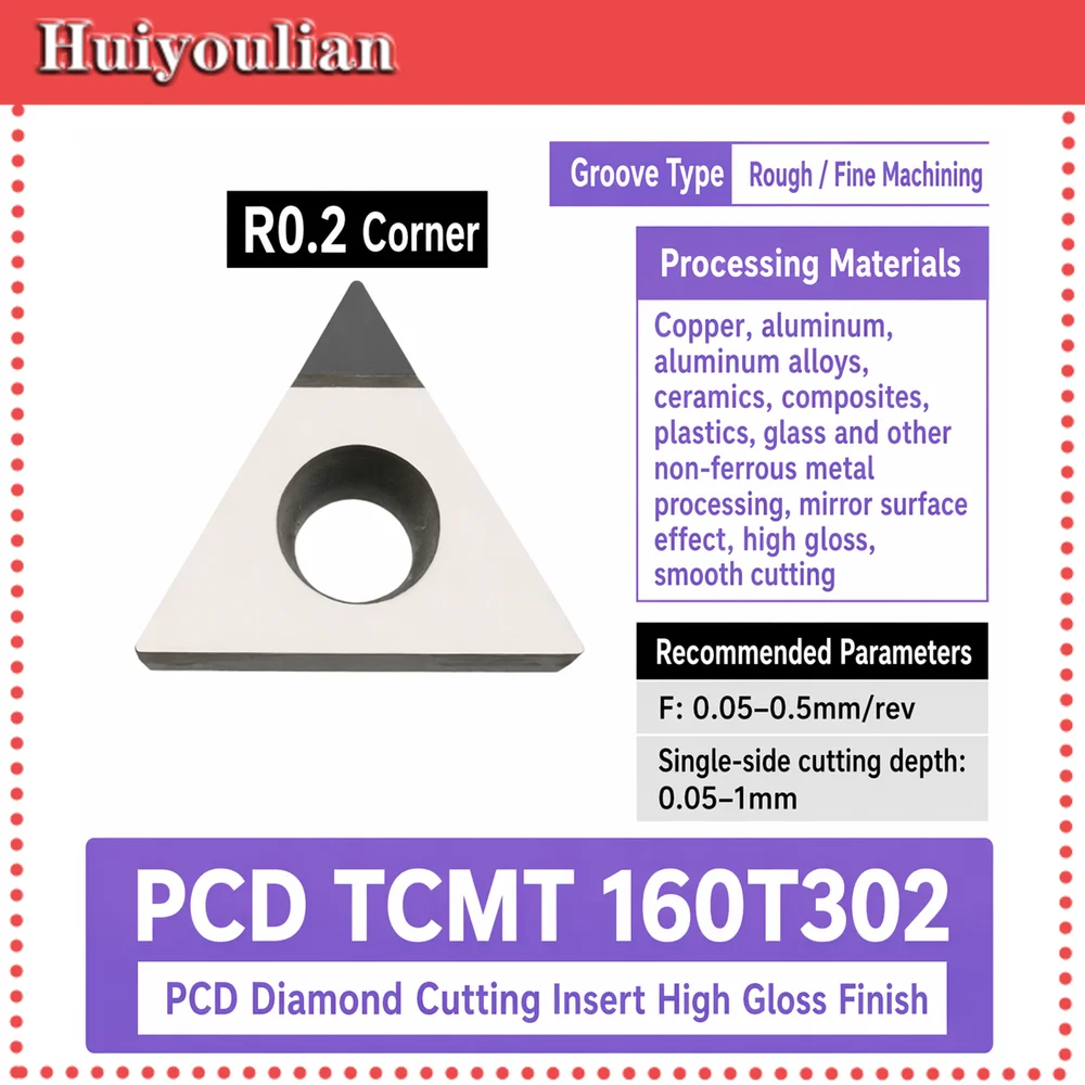 PCD TCMT160T302 TCMT160T304 Diamond Insert R0.2-0.4 CNC Lathe Tool for Aluminum Mirror Finish