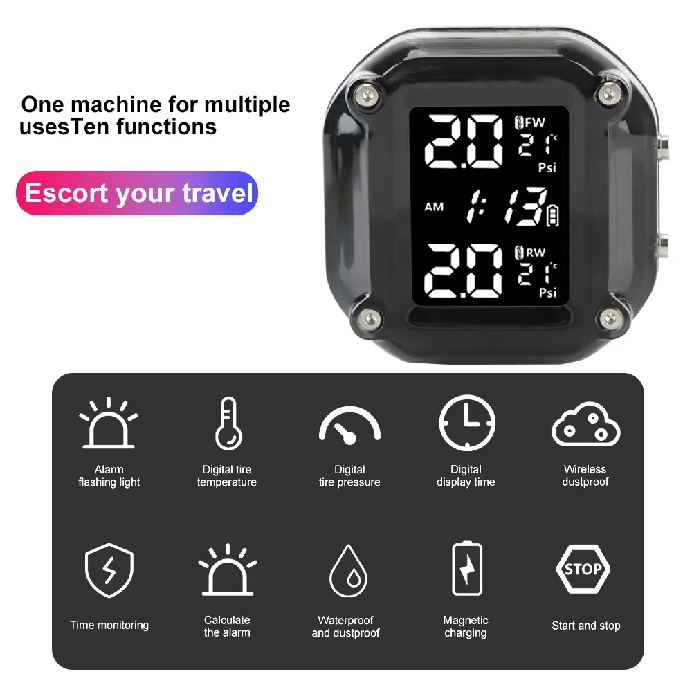 Motorcycle Wireless Tire Pressure Detector Motorcycle Tire Pressure Monitor M5 Combination Digital Display External Motorcycle W