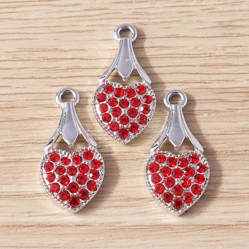 10 Stück 12x24mm Zarte Kristall-Liebesherz-Anhänger für Schmuckherstellung, Halsketten, Ohrringe, Armbänder, DIY-Bastelzubehör – Detail 10